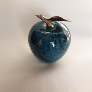 Vintage Green Marble Apple with Brass Leaf and Stem